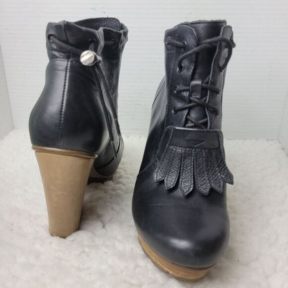 Tsubo Timo Weiland Royse Womens Bootie Sz 7.5 Black Leather Chunky Heel Lace Up - Picture 6 of 8